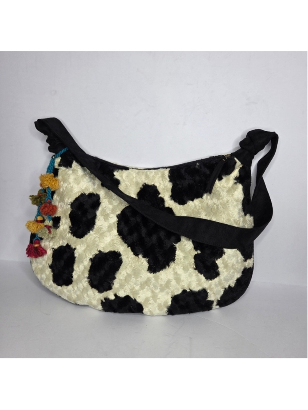 Atenti Cow Print Bag Black and White Curly Cow Shoulder Bag Purse